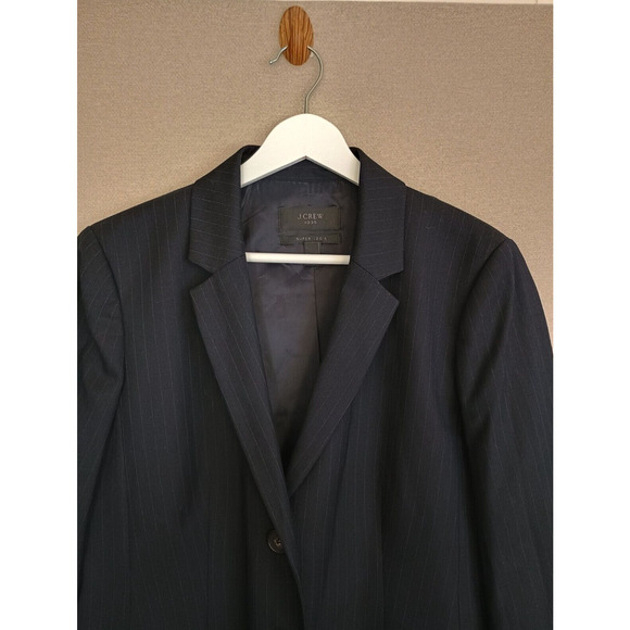 J. Crew Blazer Women 12P Navy Striped 1035 Super 120s Wool Career Jacket Pocket - Picture 7 of 14